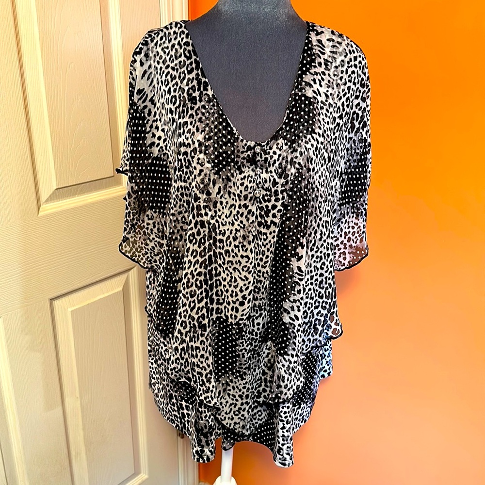 Black and White Animal Print Blouse 3X